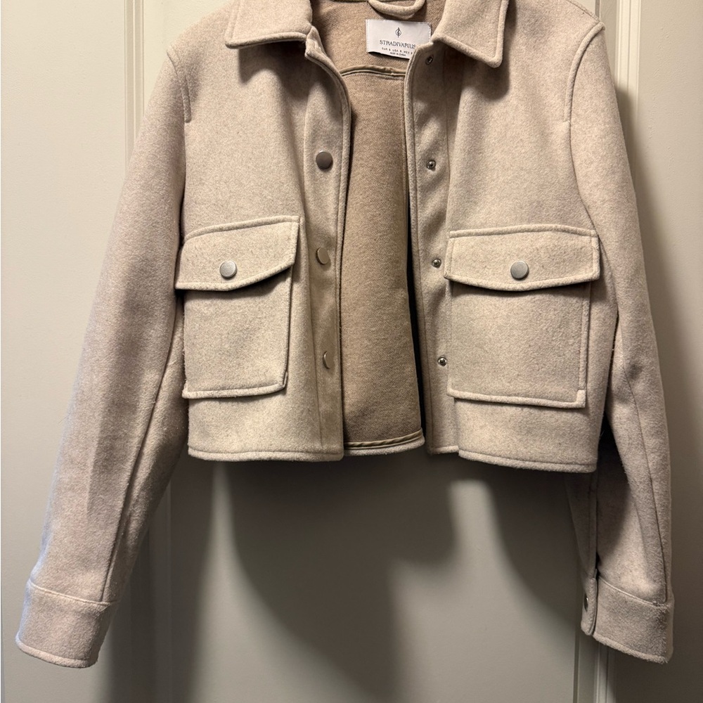 Stradivarius Beige Jacket with Button Accents